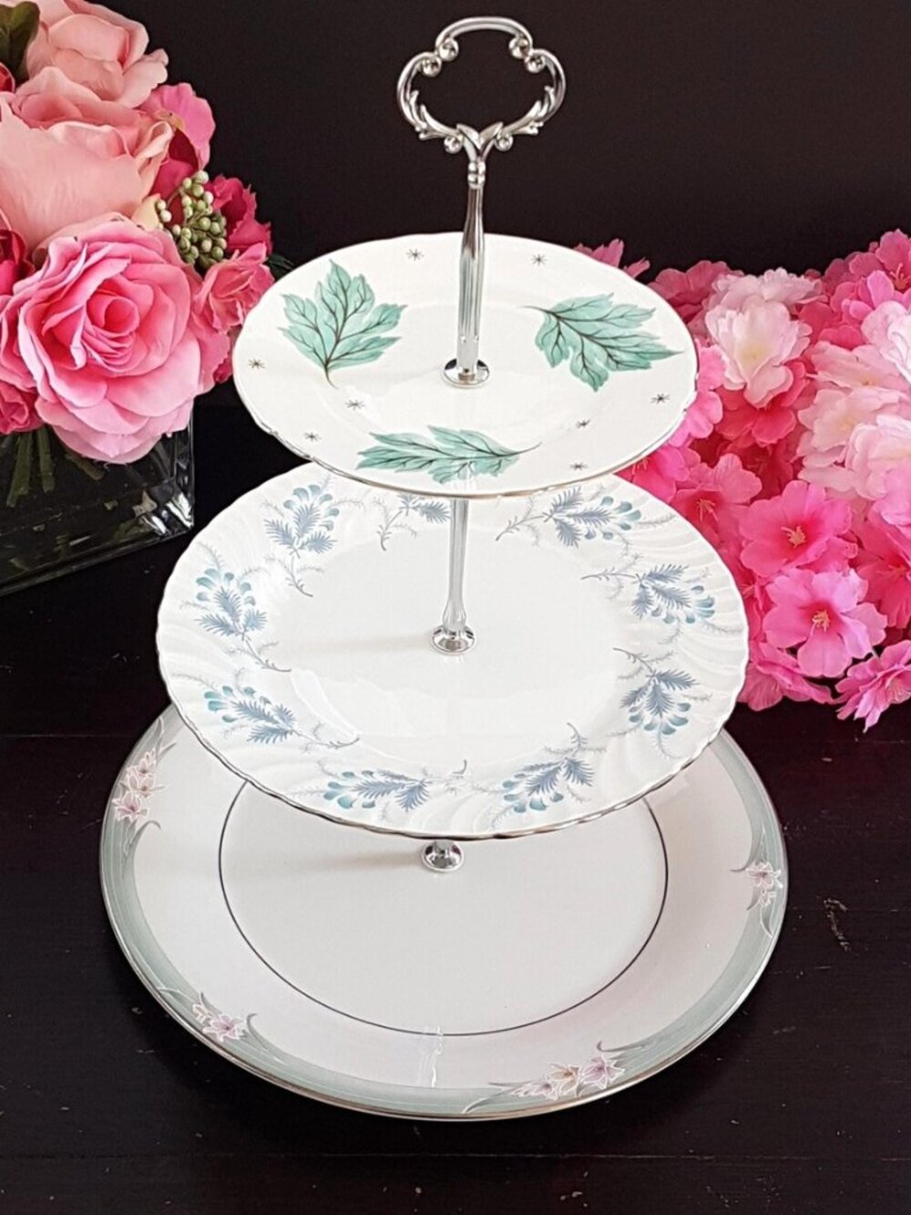Handmade 3-Tier Vintage Bone China Cake Stand Bespoke Home Entertaining Tray